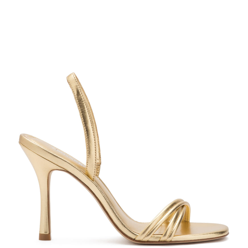 Larroude Annie Sandal In Gold Metallic Leather Gold