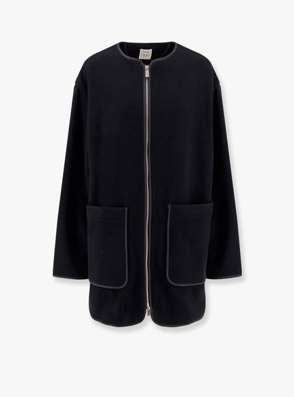 Toteme Wool Blend Coat With Lateral Slits Nero