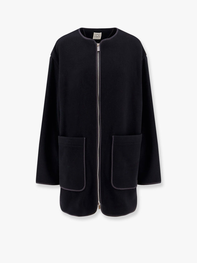 Toteme Wool Blend Coat With Lateral Slits Nero