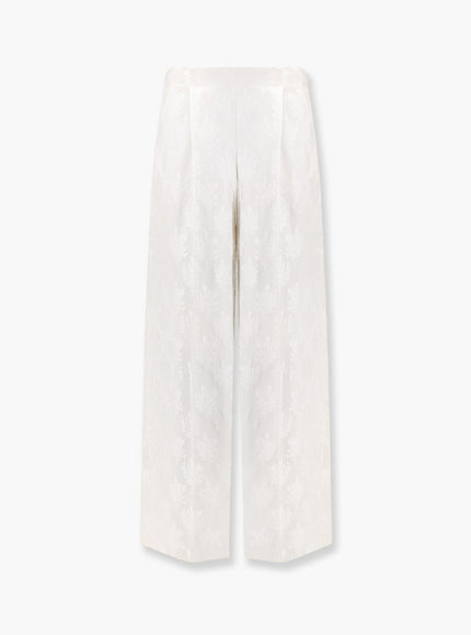 Fendi Jacquard Silk Trouser With Floral Motif Bianco