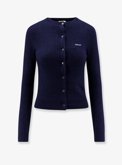 Miu Miu Cable-Knit Cachemire Blend Cardigan Blu
