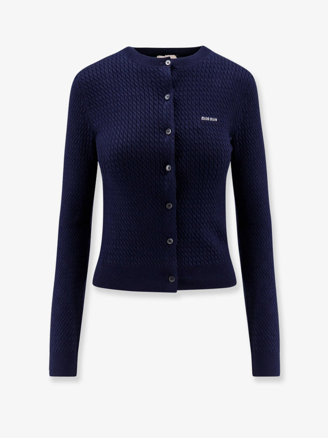 Miu Miu Cable-Knit Cachemire Blend Cardigan Blu