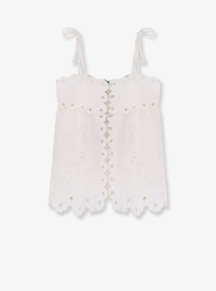 Farm Rio Perforated Linen Top Off-White