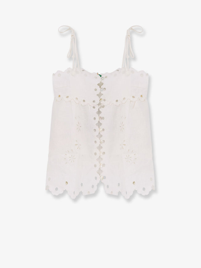 Farm Rio Perforated Linen Top Off-White
