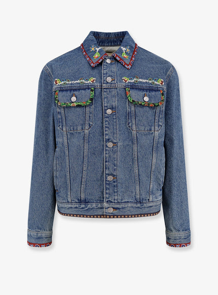 Valentino Denim Jacket With Multicolor Embroidery Medium Blue Denim