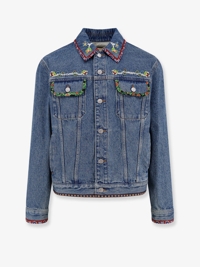 Valentino Denim Jacket With Multicolor Embroidery Medium Blue Denim