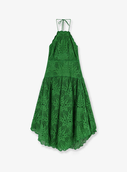 Farm Rio Sangallo Lace Midi Dress Green