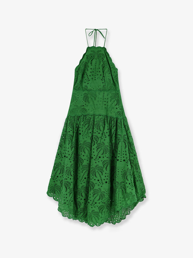 Farm Rio Sangallo Lace Midi Dress Green