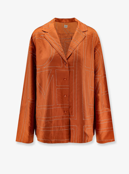Toteme Silk Shirt With Monogram Logo Embroidery Terracotta