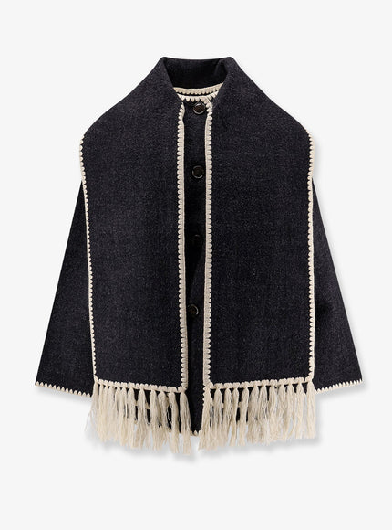 Toteme Wool Blend Emboidered Jacket Dark Grey Melange