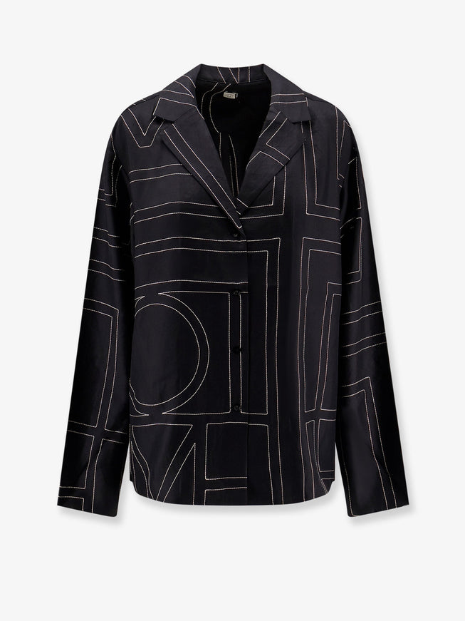 Toteme Silk Shirt With Monogram Logo Embroidery Nero