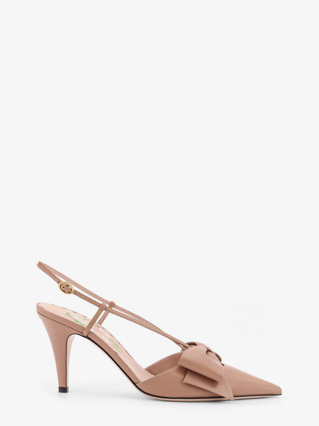 Valentino Garavani Bowow Leather Decolleté Slingback Rose Cannelle