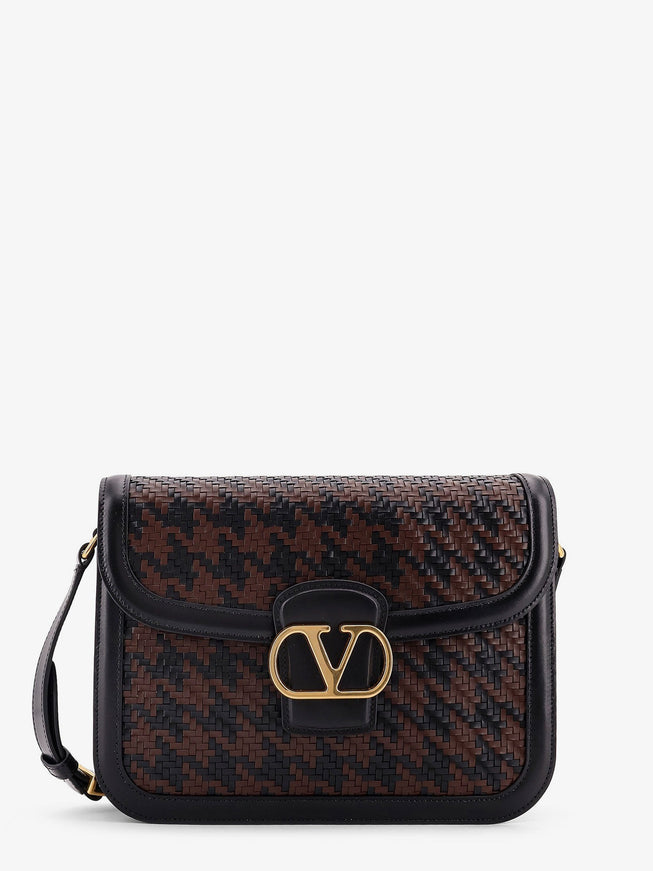 Valentino Garavani Valentino Garavani 9To5 Woven Leather Shoulder Bag Uni Nero Bark Brown Nero