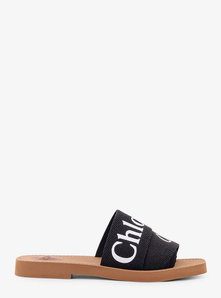 Chloe' Woody Linen Flat Sandals Black