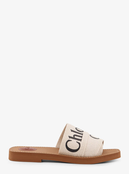Chloe' Woody Linen Flat Sandals White