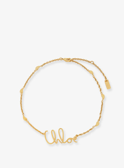 Chloe' Brass Necklace With Lettering Logo Uni Vintage Gold