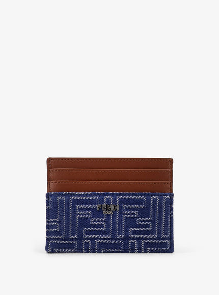 Fendi Portacarte In Pelle E Tessuto Ff Uni Stone+Dark Nut+P