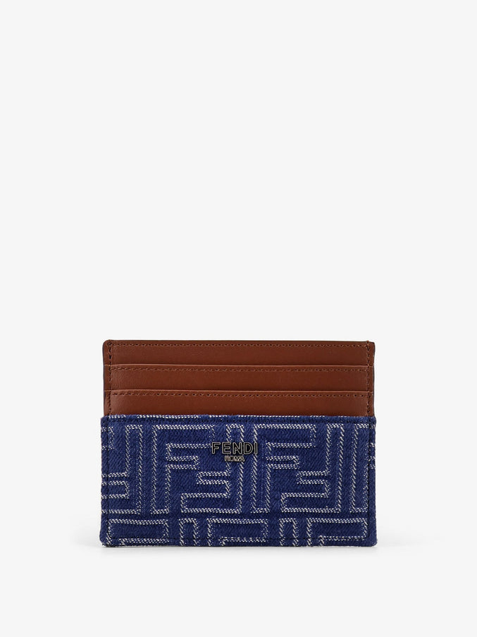 Fendi Portacarte In Pelle E Tessuto Ff Uni Stone+Dark Nut+P