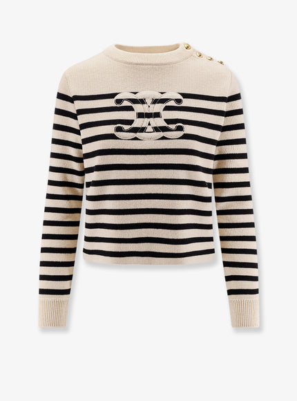 Celine Triomphe Cashmere And Wool Sweater Ecru Black