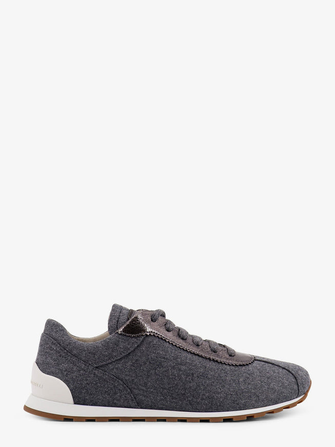 Brunello Cucinelli Low-Top Wool Flannel Sneakers With Leather Profiles Mid Grey
