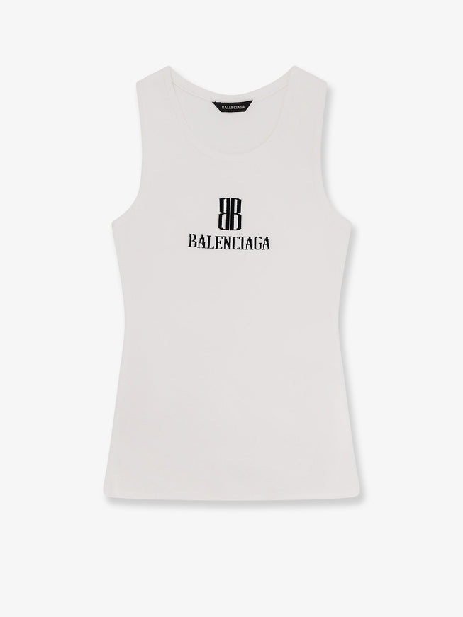 Balenciaga Ribbed Viscose Blend Tank Top White Black