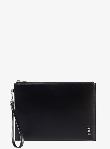 Saint Laurent Leather Clutch With Monogram Detail Uni Nero