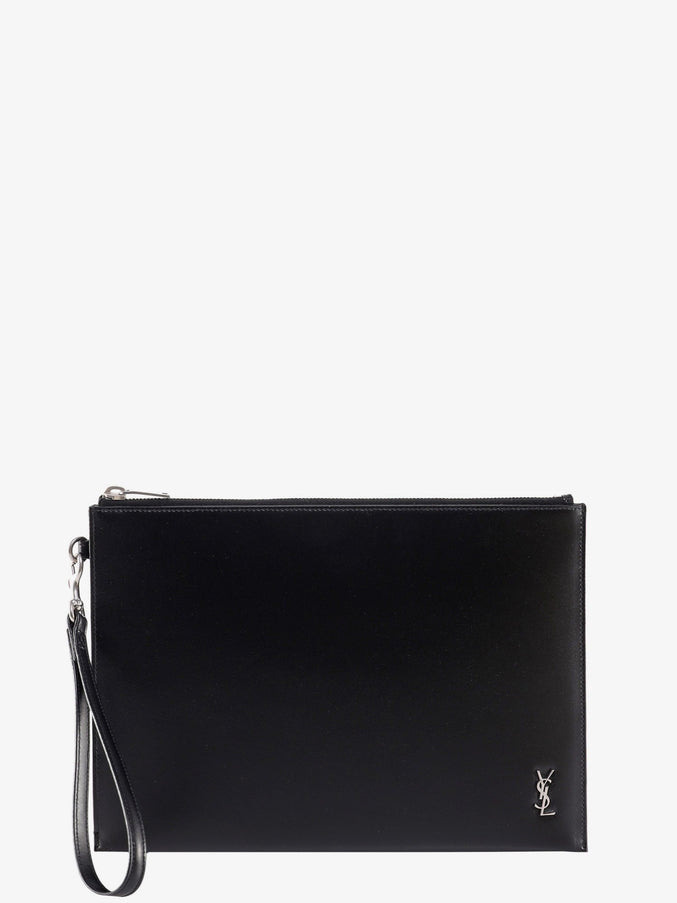 Saint Laurent Leather Clutch With Monogram Detail Uni Nero