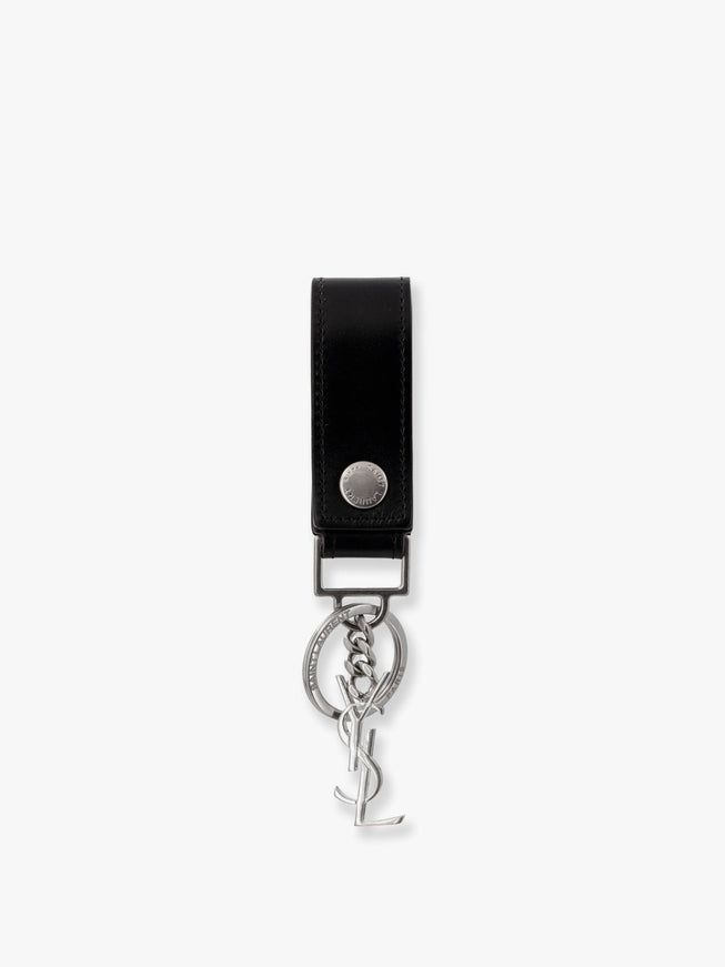 Saint Laurent Cassandre Leather Key Ring Uni Nero