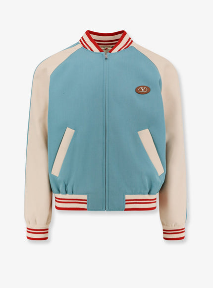 Valentino Le Chat De La Maison Virgin Wool Bomber Jacket Blu Lake Burro