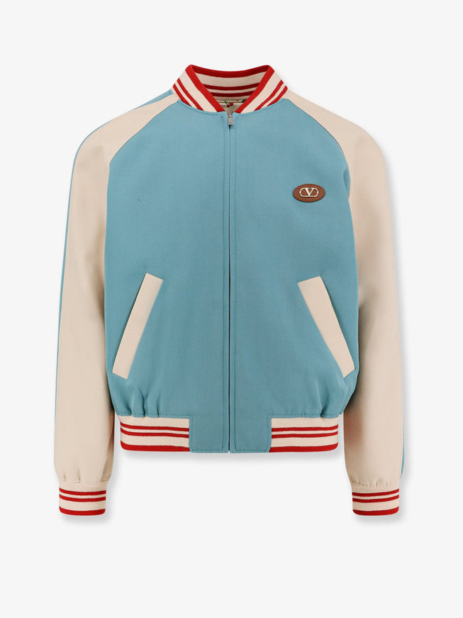 Valentino Le Chat De La Maison Virgin Wool Bomber Jacket Blu Lake Burro