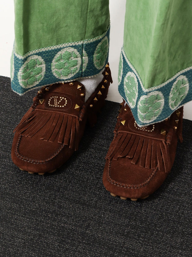 Valentino Garavani Driver Fastaway Suede Loafer With Fringes