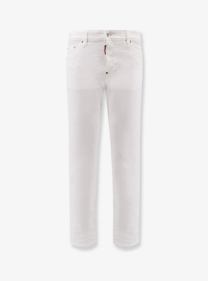 Dsquared2 Stretch Cotton Trouser With White Bull Tag Bianco