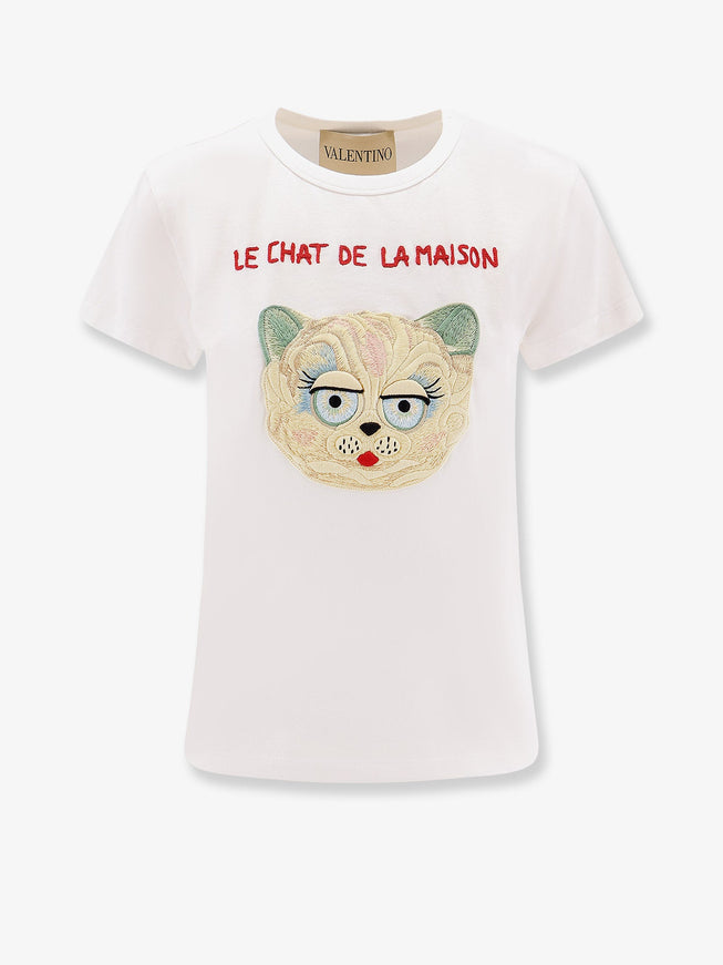 Valentino Le Chat De La Maison Jersey T-Shirt Avorio
