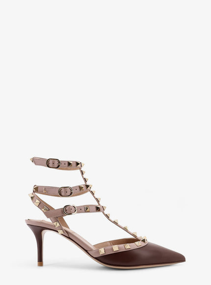 Valentino Garavani Rockstud Valentino Garavani Leather Décolleté Slingback Light Coffee Poudre