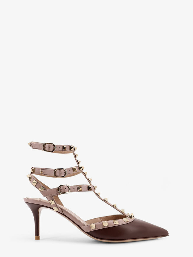 Valentino Garavani Rockstud Valentino Garavani Leather Décolleté Slingback Light Coffee Poudre