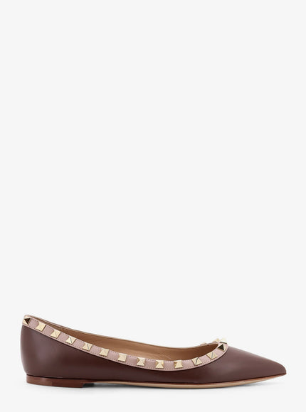 Valentino Garavani Rockstud Leather Ballerinas Light Coffee Poudre