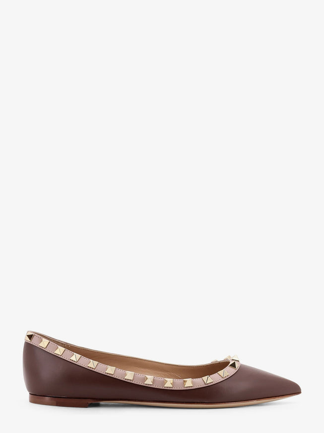 Valentino Garavani Rockstud Leather Ballerinas Light Coffee Poudre