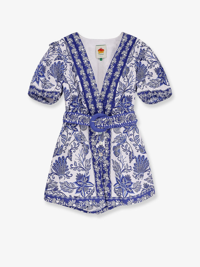 Farm Rio Shell Garden Cotton Jumpsuit Shell Garden Off-White