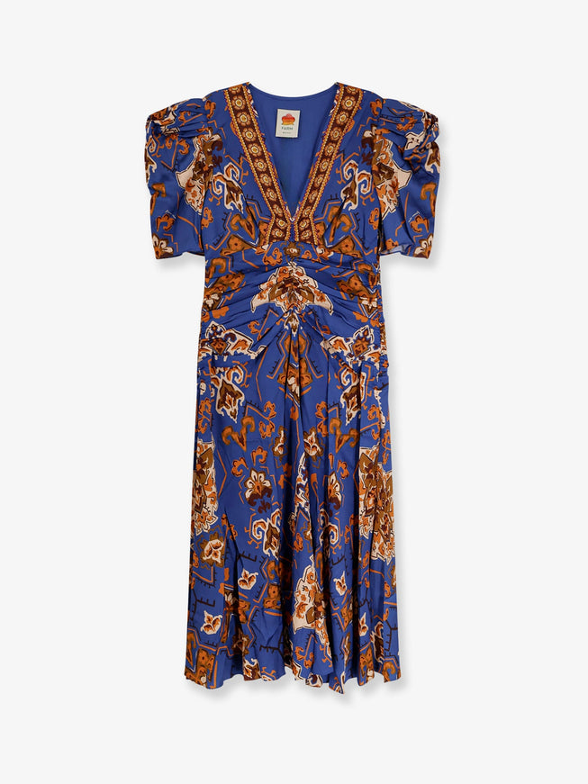 Farm Rio Ornament Floral Viscose Midi Dress Ornament Floral Blue
