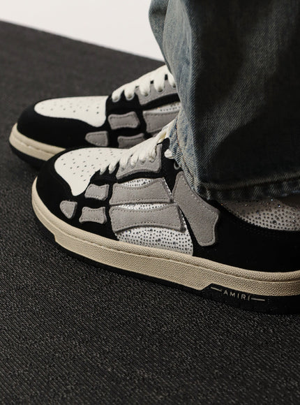 Amiri Crystal Skel Top Low Leather And Suede Sneakers With Rhinestones Detail