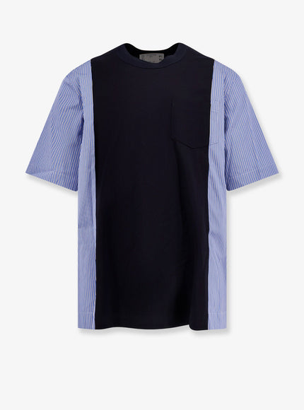 Sacai Cotton Jersey T-Shirt With Popeline Inserts Navy Blue Stripe
