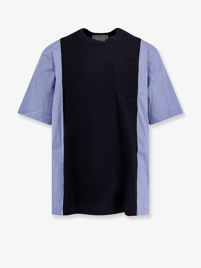 Sacai Cotton Jersey T-Shirt With Popeline Inserts Navy Blue Stripe