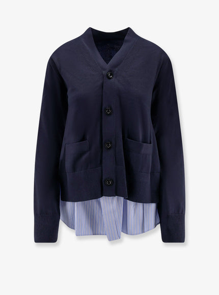 Sacai Cotton Cardigan With Mesh Inserts Navy L Blue Stripe