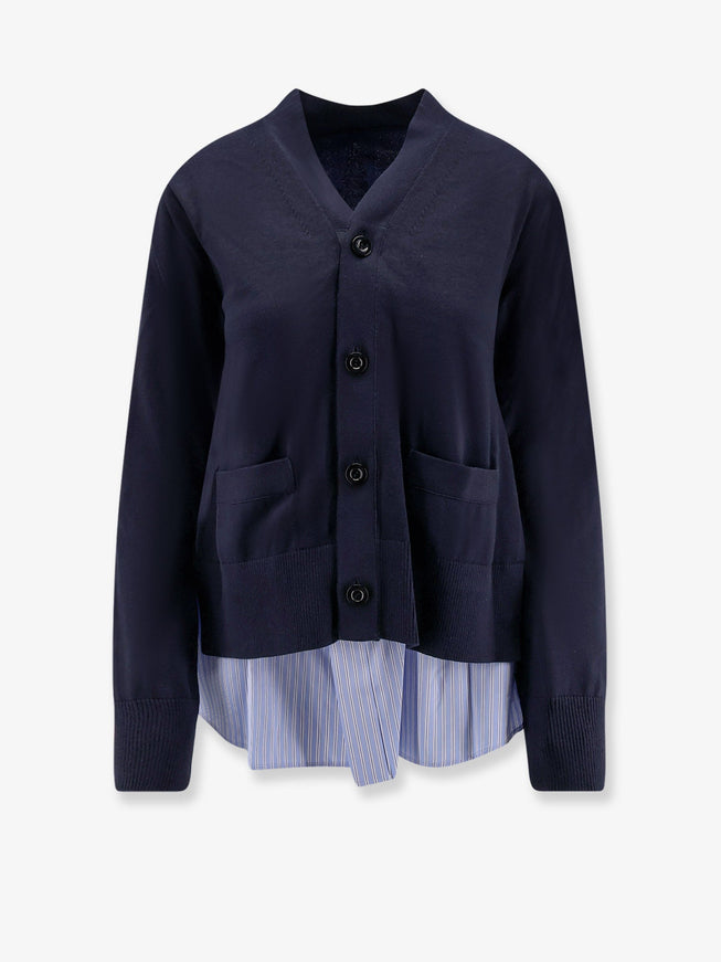 Sacai Cotton Cardigan With Mesh Inserts Navy L Blue Stripe