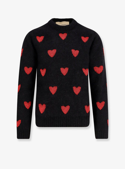 Valentino Wool And Mohair Sweater With Lurex Hearts M Nero Rosso