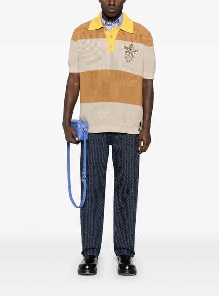 Fendi Striped Cotton Polo Shirt With Fendi Club Coat Of Arms Stonesandal