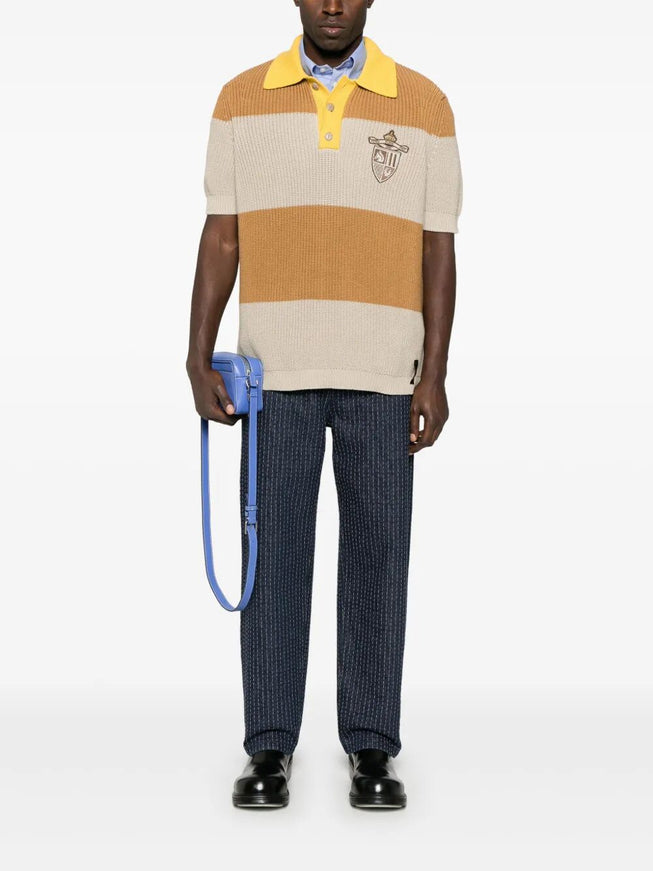 Fendi Striped Cotton Polo Shirt With Fendi Club Coat Of Arms Stonesandal