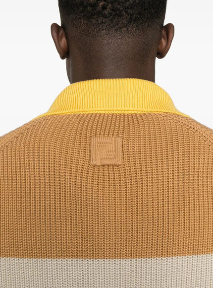 Fendi Striped Cotton Polo Shirt With Fendi Club Coat Of Arms