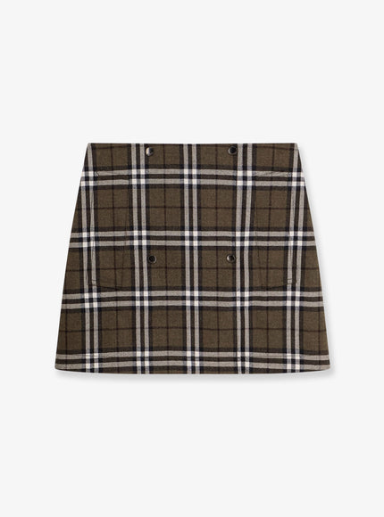 Burberry Virgin Wool Skirt With Burberry Check Print Shrub Yew Ip Check