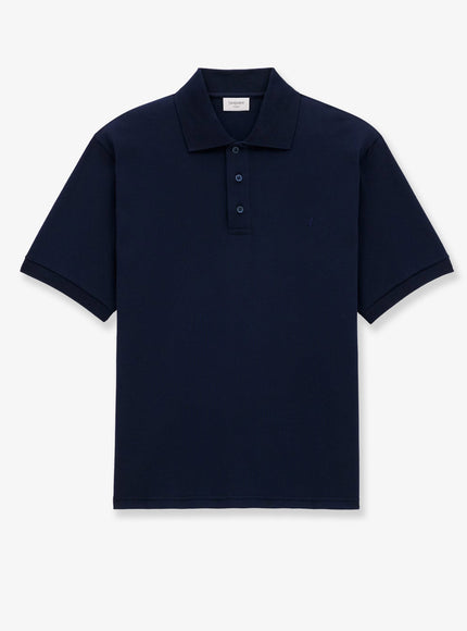 Saint Laurent Recycled Material Polo Shirt With Cassandre Embroidery Marine